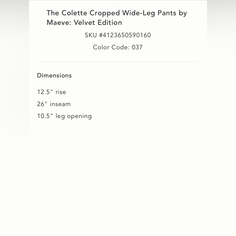 NWT Anthropologie The Colette Cropped Wide-Leg Pants by Maeve: Velvet Edition - Picture 5 of 6